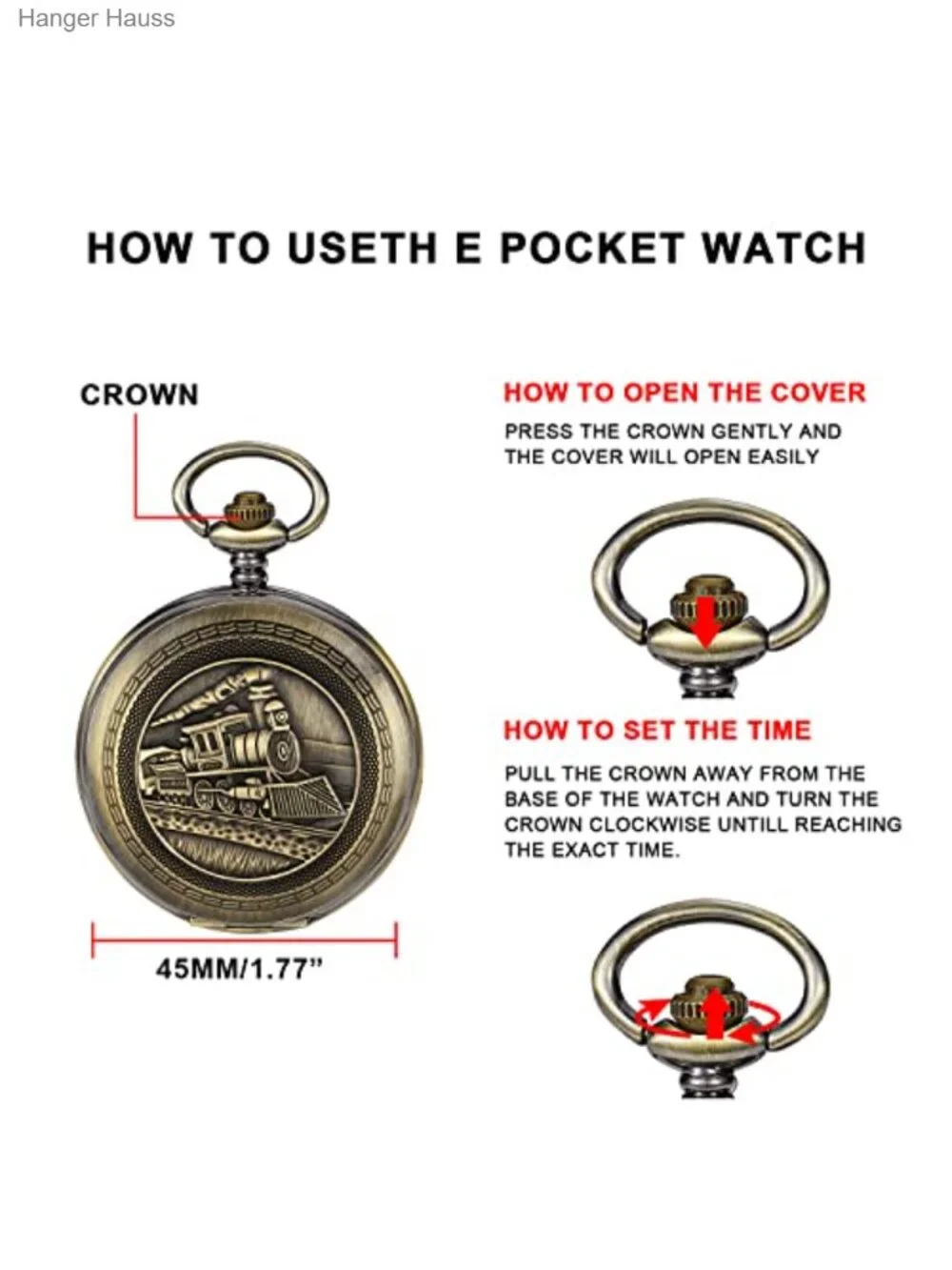 Vintage Bronze Quartz Pocket Watch for Men with Chain